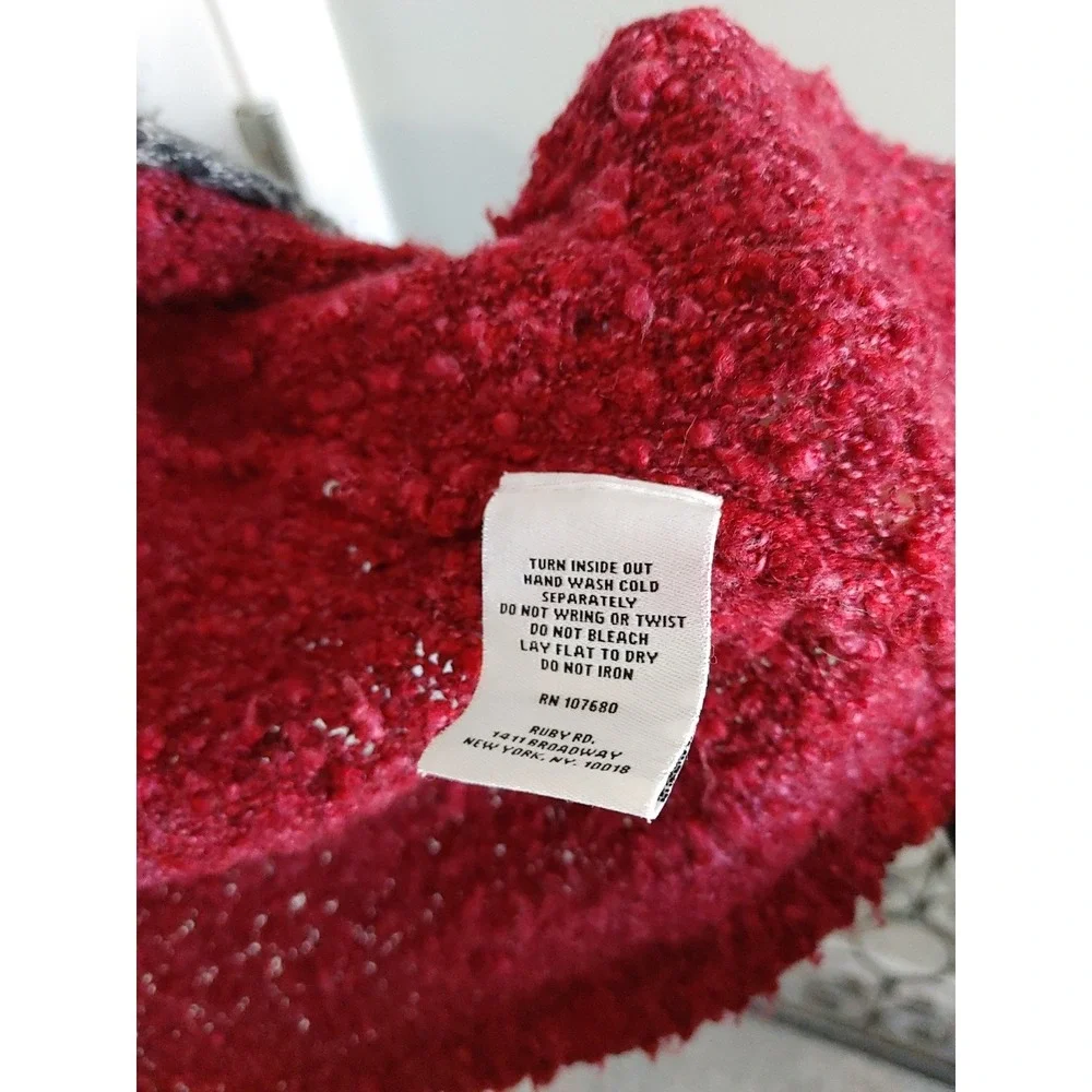 Ruby Rd. Women's XL Open Burgundy Gray Knit Cardigan Sweater Light Weight BoHo - Picture 4 of 7